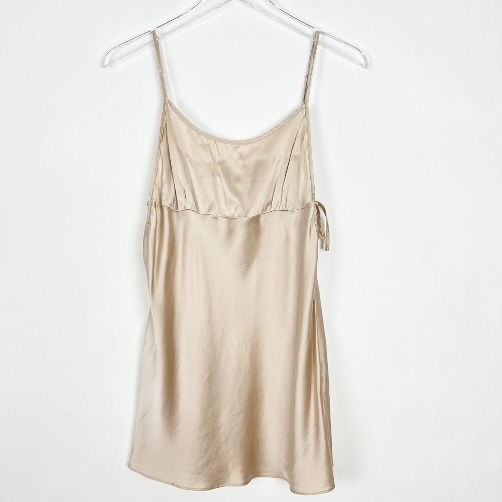 Jillian Jones Camisole Top Women's Size L Champagne 100% Silk Bow Ties Coquette